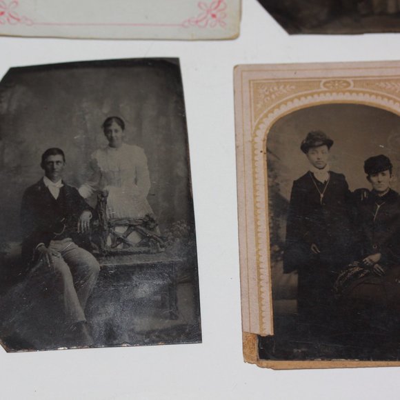 Antique Victorian 1800s Era Tintype Tin Type Photograph Photos COUPLES Lot of 6 - Picture 4 of 6